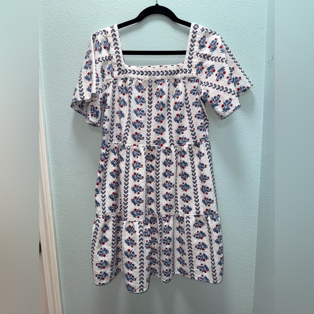 LOFT Blue and Red Floral Midi Dress - Size M - Picture 1 of 6